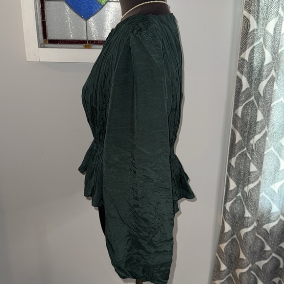 Bohme Pleated Puff Sleeve Peplum Blouse SZ Small - Picture 4 of 9
